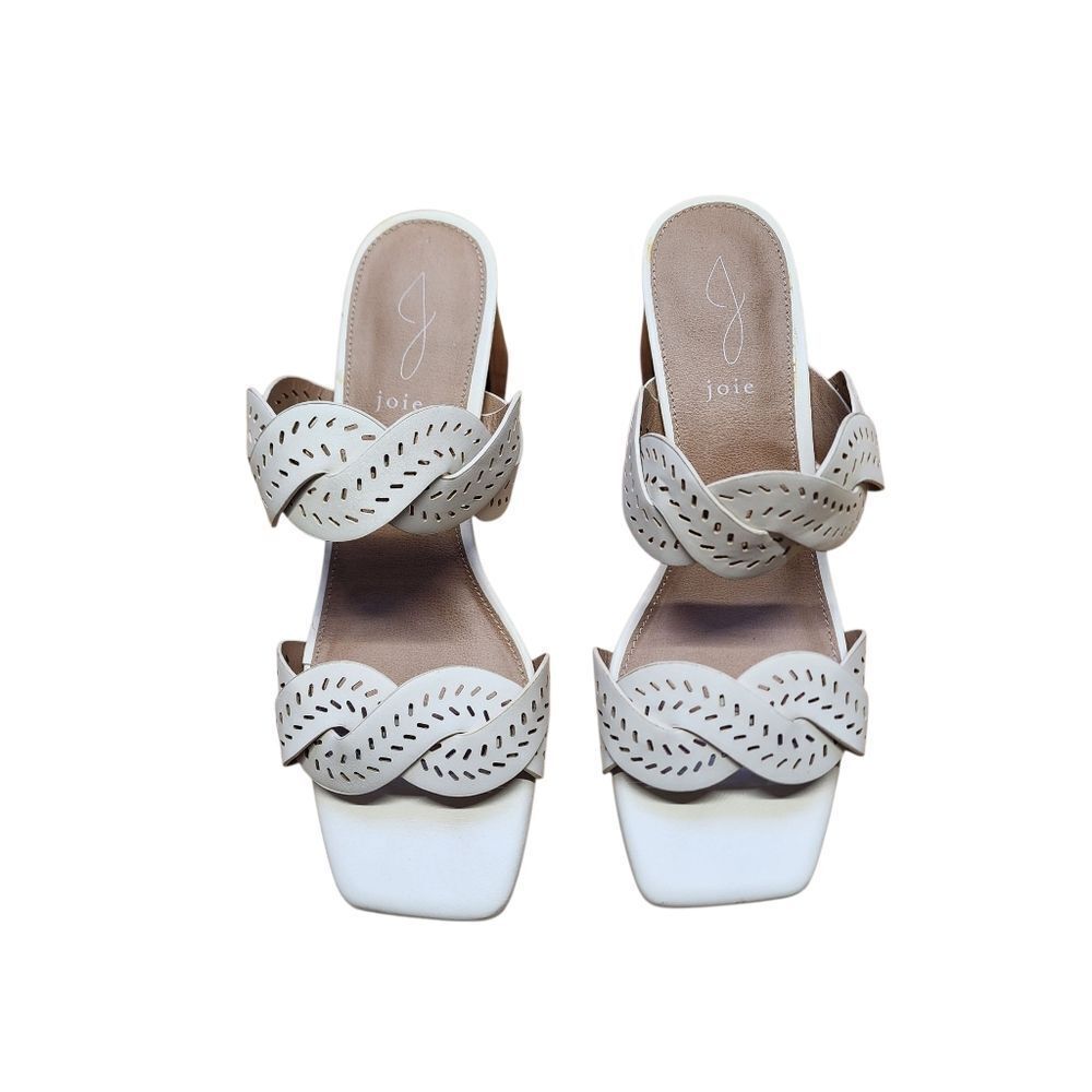Joie Society Heeled Sandals 9.5 White Slide Block Heel Open Toe